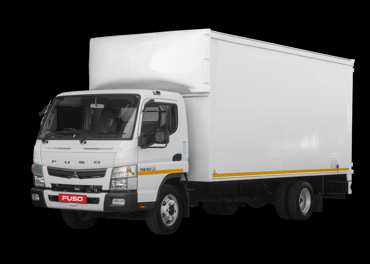 White FUSO Canter Lift medium commercial truck with a box body