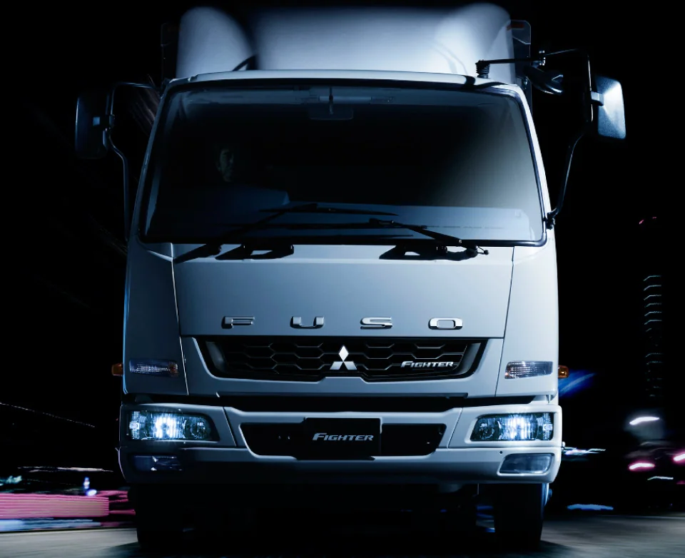 Silver FUSO Fighter FN extra-heavy commercial truck viewed from the front
